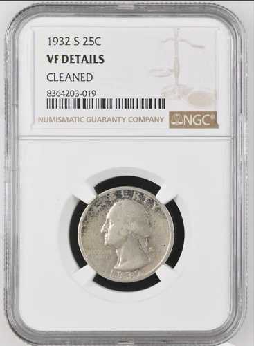 1932年Sミント 25セント ワシントン銀貨 NGC VF 詳細クリーニング済み