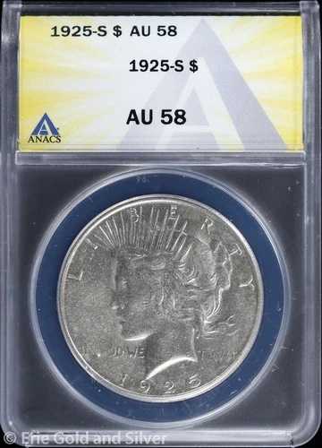 1925年Sミント発行 1ドルピース銀貨 ANACS AU 58