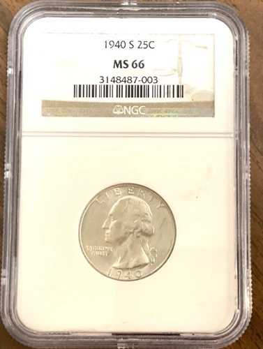1940年Sミント ワシントン銀貨 NGC MS66