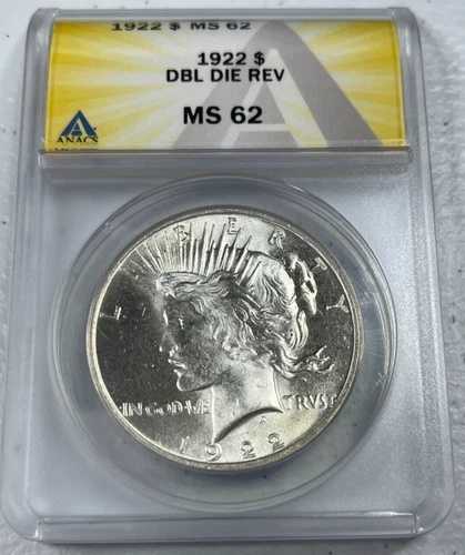 1922年ピースUS銀貨、ANACSによるMS62鑑定、両面ダイリバース、極上のコインです!!!