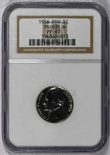1956年 NGC PF67 DDO FS-102 (FS-035.4) ジェファーソンニッケル - 価格ガイド $150