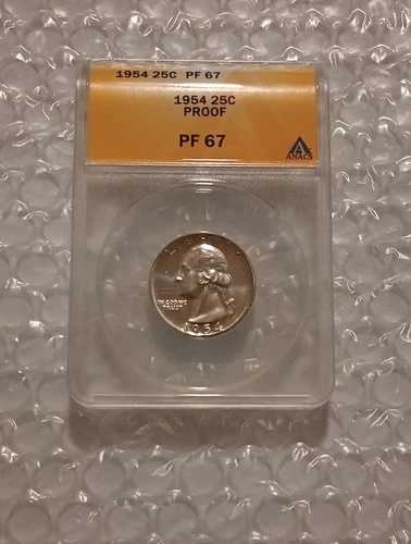 アメリカ合衆国 1/4 ドル硬貨、ワシントン・クォーター、1954 年、ANACS PF 67
