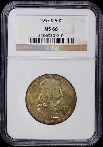 1957-D 50セント銀貨フランクリンハーフダラー NGC MS 66 (BU Unc) デンバートーン トーン