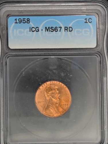 1958年 P リンカーン セント MS67 RD ICG ウィートレッド ペニー 美しいコイン