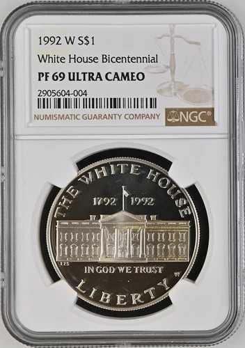 1992年Wミント発行 ホワイトハウス記念銀貨 NGC PF 69 UC 最高グレード