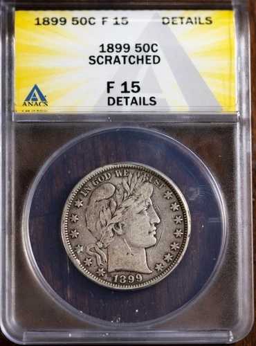 1899年 50セント シルバー バーバー ハーフダラー F-15 詳細 ANACS # 7433063 + ボーナス