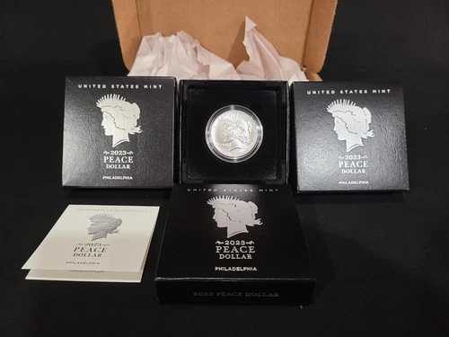 2023年米国造幣局発行フィラデルフィア・ピースダラー（未使用品、鑑定書付き）3枚