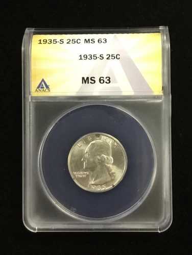 1935年Sミント ワシントン銀貨（25セント硬貨） ANACS MS-63