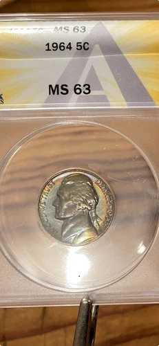 1964年 5C ジェファーソンニッケル ANACS MS63 美しい両面レインボートーニング 42,900円