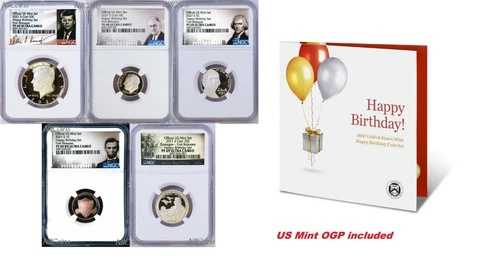2021年米国造幣局発行 ハッピーバースデー 5枚セット ダイム、ハーフペニー、ニッケル、クォーター NGC PF69 42,900円