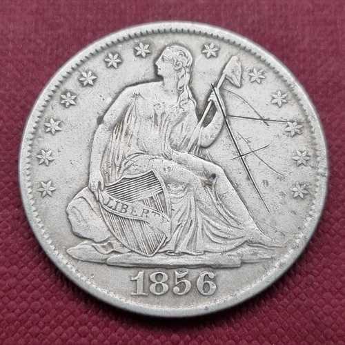 1856年 Oミント シーテッド・リバティ ハーフダラー 50セント 状態：極美品（XF）+ 詳細 #47159