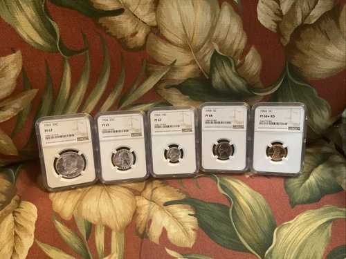 1964年PFセット - ケネディPF67、ワシントンPF65、ローズPF67、ジェフPF68、リンカーンPF68* - 美しいコイン
