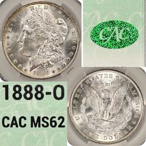 1888年 O・モーガン銀貨 $1 CAC MS62グレード スラブ入り プレミアムCAC 90%銀
