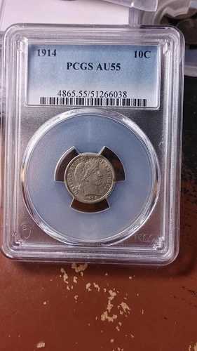 1914年 バーバー銀貨 10セント PCGS AU55 5192