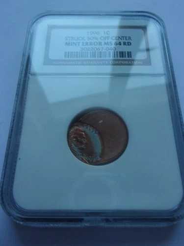 25DM13 米国造幣局エラー 1996年 1セント硬貨 中心から50%ずれ NGC MS 64 RD