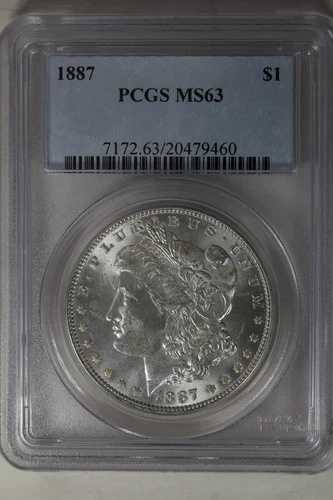 1887年 1.00 PCGS MS63 モーガン銀貨、ミス・リバティ・ヘッド・ダラー
