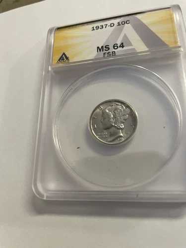 1937年Dミント、ANACS認定シルバーマーキュリーダイム、MS 64 FSB