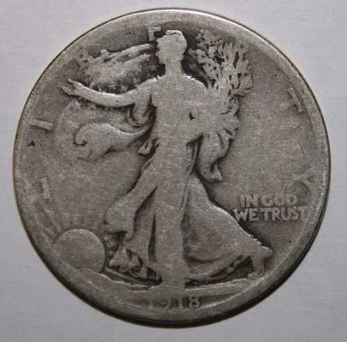 1918-D NO AW ウォーキングリバティ銀貨ハーフダラーエラー イニシャルなし
