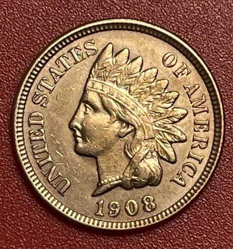 1908年Pミント インディアンヘッドセント、赤色、極美品、写真の通り。 42,900円