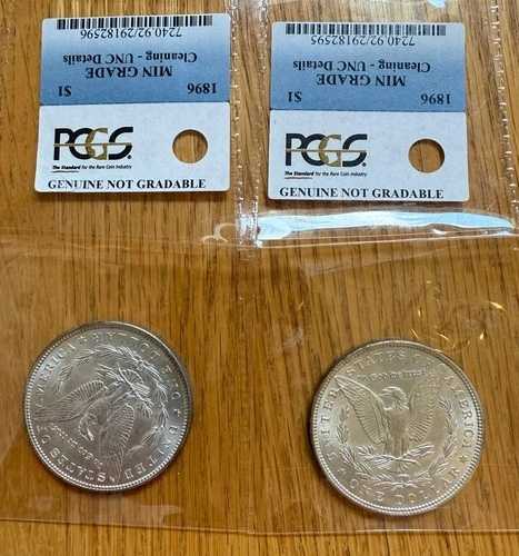 1896年モルガン・ダラー2枚セット、グレードUNC、クリーニング済み、N4