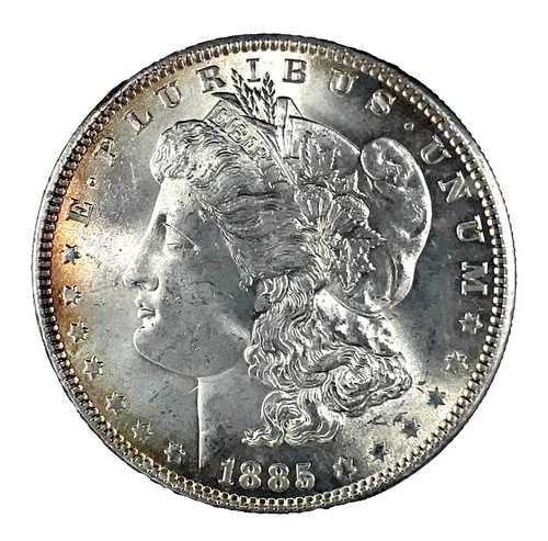 1885年 モーガン・ダラー VAM-1F クラッシュ加工 OBV/RVRS BU/Unc. 90% 銀貨 1ドル 米国コイン #2498