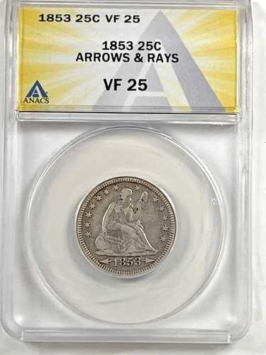 1853年 アローズ＆レイズ シーテッドクォーター : ANACS VF25