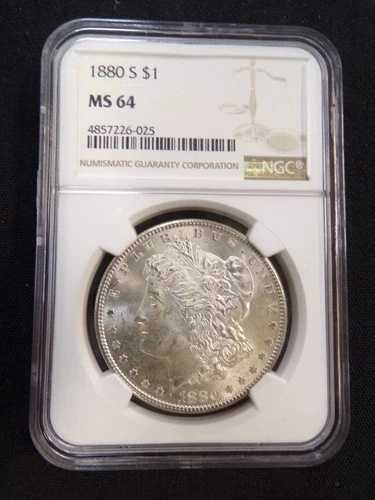 1880年Sミント モーガン銀貨 1ドル アメリカ合衆国造幣局 NGC鑑定 MS64