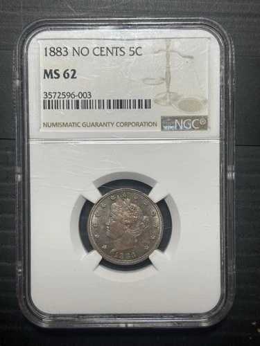 1883年「NO CENTS」リバティ「V」ニッケル NGC MS 62 美しい虹色のニッケル