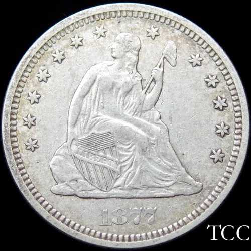 1877年S シーテッド・リバティ・クォーター ～ サンフランシスコ 25セント硬貨 ～ 送料無料 ～ TCC