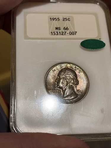 1955年 25セント MS 66 NGC オールドファッティホルダー CAC 心地よいトーン