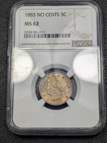 1883年発行、セントなしのリバティヘッドニッケル硬貨、NGC MS62グレード - 黄金色！ - 送料無料！