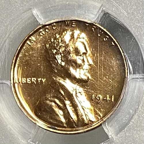 1941年リンカーン・ウィートセントペニー（プルーフ、PCGS PR64RD、鮮やかな赤色！）