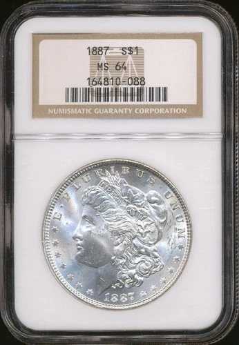 1887年 モルガン銀貨 NGC MS-64 鮮やかな白光沢 フィラデルフィア造幣局