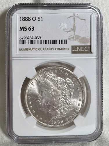 1888年Oミント、NGC MS63グレードのモーガン・ダラー。他に類を見ない、素晴らしい90%銀貨！
