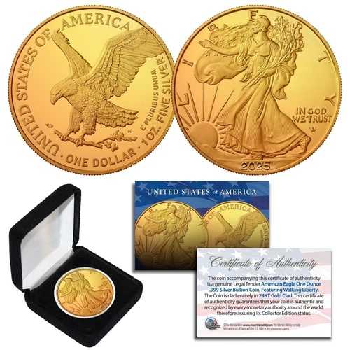 2025年製 本物 1オンス 999純銀 アメリカンイーグル 米国コイン 24金メッキ
