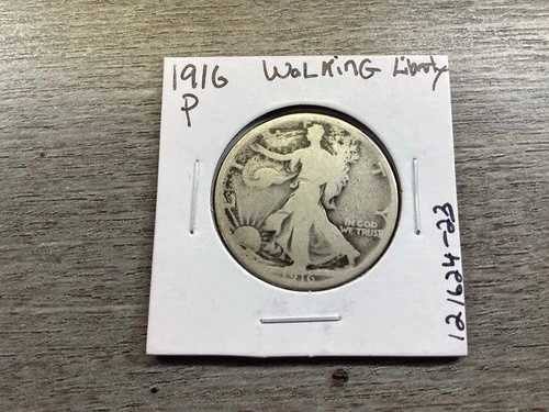 1916年 ウォーキングリバティ銀貨 ハーフダラー キーデイト 表面ミント番号 121624 23ru