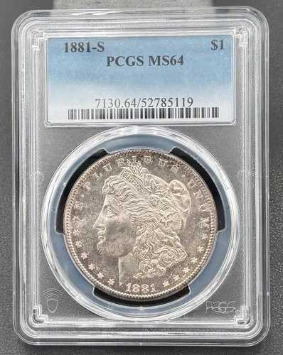 1881年Sミント モーガン銀貨 PCGS MS-64、セミプルーフのような外観