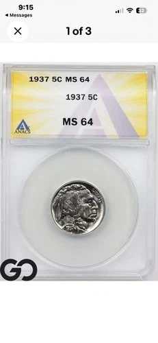 1937年バッファローニッケル、ANACS MS-64
