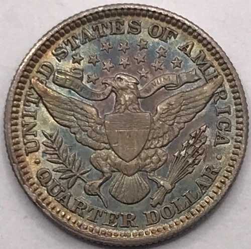 1901年 バーバー・クォーター クレイジーレインボー裏面 トーンあり!! ほぼ未使用（AU） 詳細