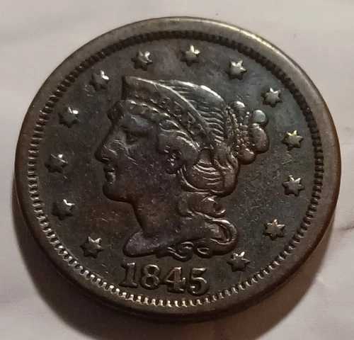 古いアメリカの硬貨 1845年 ラージセント ペニー 初期銅貨