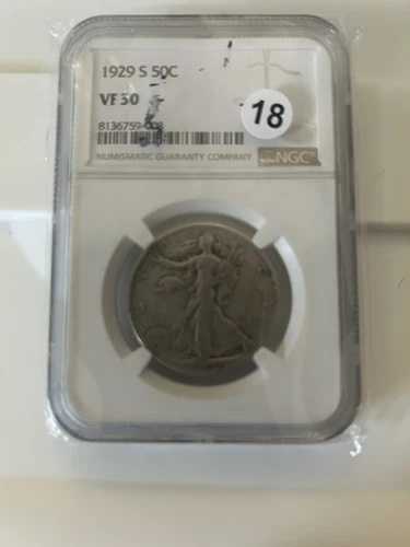 1929年銘 リバティ・ウォーキング・ハーフダラー。NGCホルダー入り。VF 30。