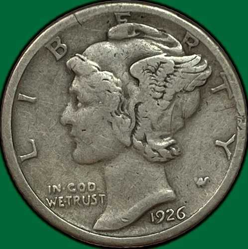 1926年Sミント マーキュリーダイム 銀貨 極美品 VF+/XF コイン #28728