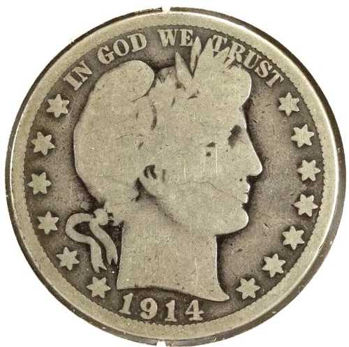1914年P刻印 バーバーハーフダラー 50セント 90%銀貨 低発行枚数 状態良好 流通品
