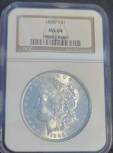 美しい1886年製モーガン銀貨（MS-64、NGC鑑定済み）