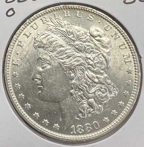 1880年Oミント モルガン銀貨 未使用品。実際のコイン番号：6108 42,900円