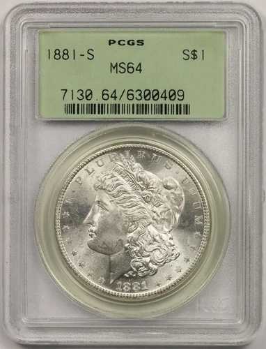 1881年Sミント 1ドル銀貨 PCGS OGH MS 64 (オールドグリーンホルダー) 42,900円