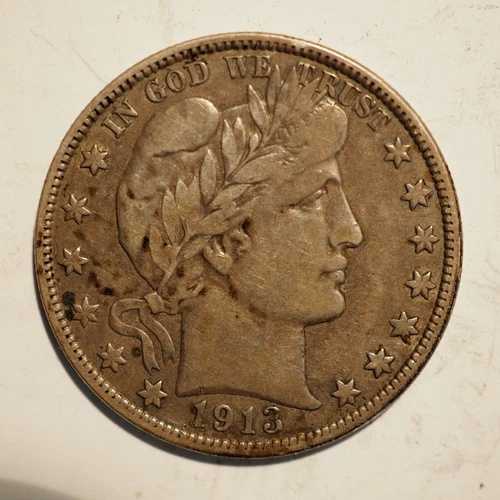 1913年 **D** バーバーヘッド シルバーハーフダラー ***美品*** 送料無料! X7470