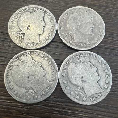 1895年と1897年バーバーハーフダラー - 4枚セット - 銀90% - 希少!フィラデルフィア造幣局