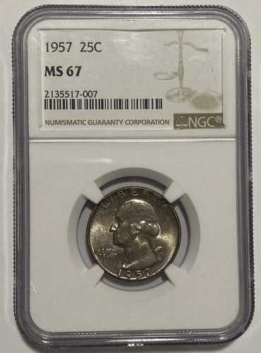 1957年 - ワシントン銀貨クォーター - NGC MS67 実物コイン画像