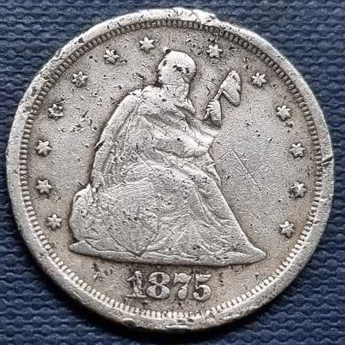 1875年Sミント 20セント硬貨 20c 状態良好 VF+ 詳細 #94636